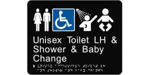 Unisex Toilet LH & Shower & Baby Change manufactured by Bathurst Signs