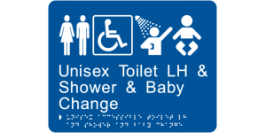 Unisex Toilet LH & Shower & Baby Change manufactured by Bathurst Signs