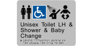 Unisex Toilet LH & Shower & Baby Change manufactured by Bathurst Signs